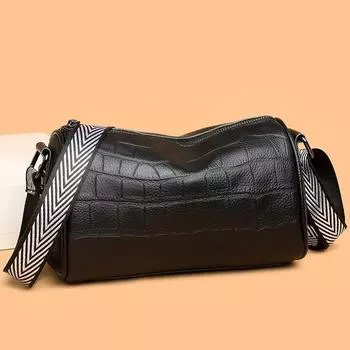 Кожаная сумка-подушка женская мода крокодиловый узор широкополосная сумка-мессенджер из коровьей кожи на плечо чёрный
