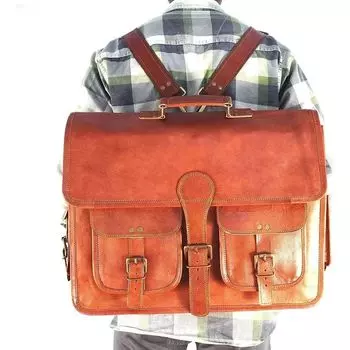 Кожаная сумка-портфель для ноутбука-мессенджера ручной работы 11 x 9 x 3 in коричневый