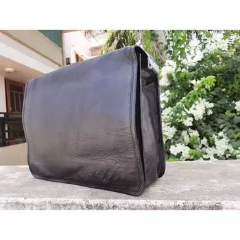 Кожаная сумка ручной работы 15 дюймов Женская сумка через плечо Кожаная сумка через плечо 11 x 15 x 5 in чёрный