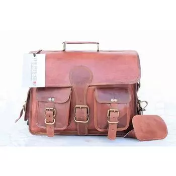 Кожаная сумка ручной работы, деревенская кожаная сумка для ноутбука, мужской портфель, сумка через плечо, кожаная сумка на плечо, лучший мужской кожаный подарок 13 x 3 x 10 in коричневый