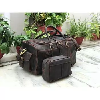 Кожаная сумка ручной работы - Мужская спортивная сумка - Большая дорожная сумка - Мужская выходная сумка - Дорожная сумка - Ночная праздничная сумка - Подарок на Новый год 2024 24 x 10 x 10 in коричневый