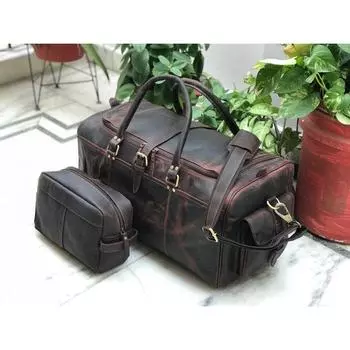 Кожаная сумка ручной работы - Мужская спортивная сумка - Большая дорожная сумка - Мужская выходная сумка - Дорожная сумка - Ночная праздничная сумка - Подарок на Новый год 2024