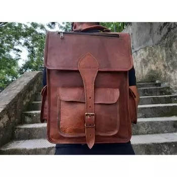Кожаная сумка ручной работы, мужской кожаный рюкзак, коричневая сумка, женский рюкзак, офисный дорожный рюкзак для него и ее, рюкзак для ноутбука, подарочная кожаная сумка 12 x 16 x 4 in коричневый