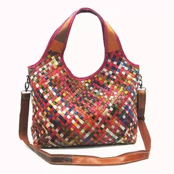 Кожаная сумка ручной работы, сумка-мессенджер через плечо, женская кожаная женская сумка, плетеная сумка разноцветный