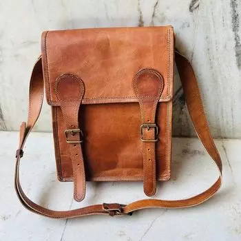 Кожаная сумка-сэтчел с прострочкой для I-pad 9 x 11 x 3 in коричневый