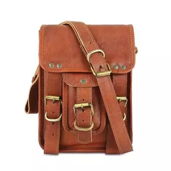 Кожаная сумка-слинг с 3 отделениями, сумка через плечо для мужчин и женщин/унисекс 9 x 7 x 3 in коричневый