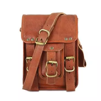 Кожаная сумка-слинг с 3 отделениями, сумка через плечо для мужчин и женщин/унисекс 9 x 7 x 3 in коричневый