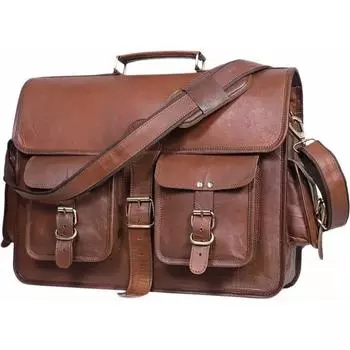 Кожаная сумка Тонкая сумка Мужская на плечо для ноутбука Мессенджер Ранец 18 x 14 x 6 in коричневый
