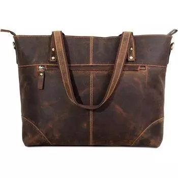 Кожаная сумка-тоут для женщин с застежкой-молнией - Премиальная кожаная сумка со стильным дизайном для повседневного ношения, путешествий, пляжная сумка с ремнями коричневый