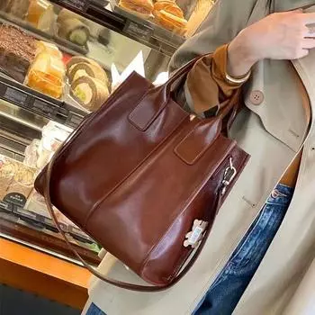 Кожаная сумка-тоут женская High-End Sense Retro Commuter Большая вместительная сумка из коровьей кожи Большая сумка