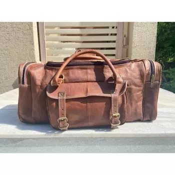 Кожаная сумка Travel Goat Gym Duffle Luggage Подлинная Коричневый Винтаж Новый Муж. Мужчины 30 X 10 X 9 коричневый