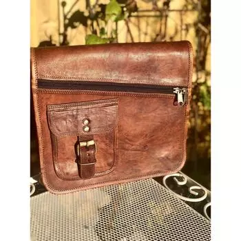 Кожаная сумка в деревенском стиле, кожаная сумка-мессенджер в винтажном стиле, кожаная сумка через плечо или через плечо, необычная сумка для iPad 11 x 9 дюймов, подарок на День отца. 11 x 9 x 3 in коричневый