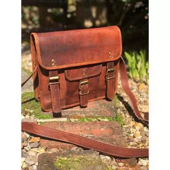 Кожаная сумка в стиле стимпанк, винтажная ретро-сумка унисекс, кожаная сумка через плечо для iPad, традиционная сумка из натуральной кожи для iPad 11 x 9 x 3 in коричневый