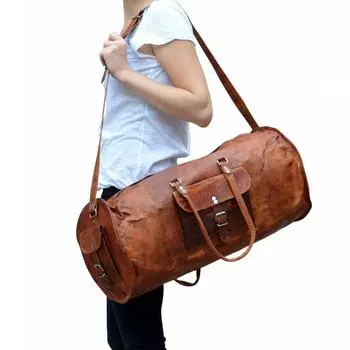 Кожаная сумка Walk Duffle Travel Men Bag Gym Vintage Genuine Weekend Overnight 24 X 9 X 9 in коричневый