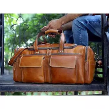 Кожаная сумка Weekender, Кожаная спортивная сумка, Большая дорожная сумка, Персонализированная уличная сумка, Дорожная сумка, Подарочная сумка для жениха, Спортивная сумка 24 x 9 x 10.5 in коричневый