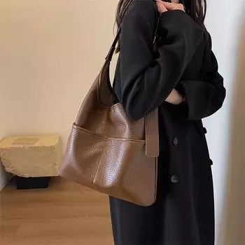 Кожаная сумка Женская сумка через плечо Мягкая сумка-ведро для лица