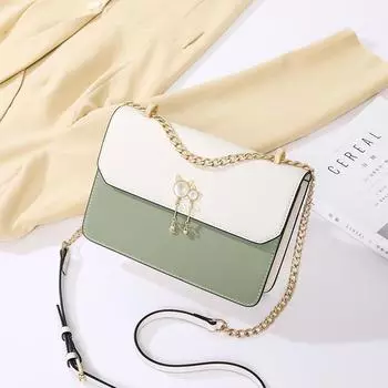 Кожаная сумка, женская сумка, новинка 2023 года, модная тенденция, сумка через плечо на одно плечо, маленькая квадратная сумка с жемчужной цепочкой, женская сумка M