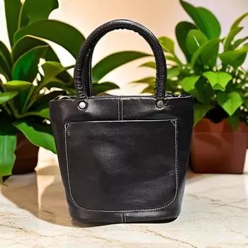 Кожаная сумка женская сумка простая мягкая воловья кожа ретро сумка-ведро универсальная сумка через плечо чёрный
