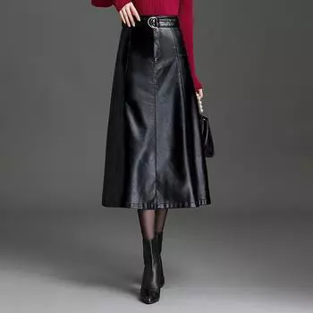 Кожаная юбка весенняя женская юбка женская весенне-осенняя юбка средней длины юбка-шорты женская вертикальная юбка детская юбка-зонтик M