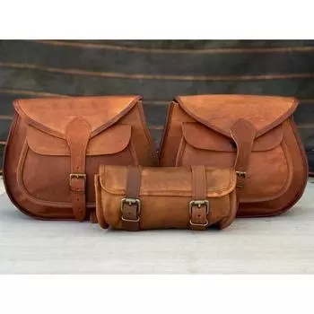 Кожаная универсальная мотоциклетная сумка Racer Saddlebags Сумка для багажа Комбинированная сумка из 3 сумок коричневый