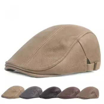 Кожаная утолщенная шапка с утиным язычком, зимняя кепка для пожилых людей, берет для литературной молодежи, мужская и женская шляпа M56-58cm серый