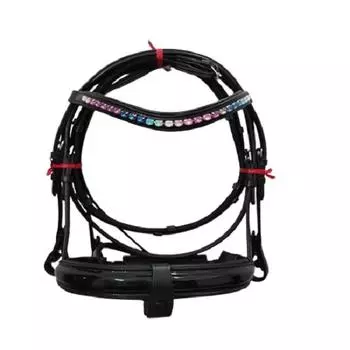 Кожаная уздечка для выездки, разноцветная повязка на бровь каменного цвета с лакированной повязкой на нос Pony (Small) чёрный