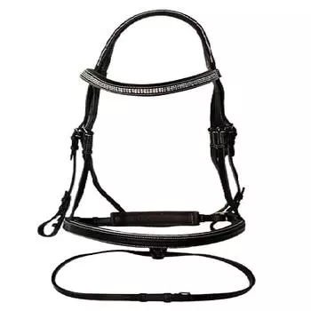 Кожаная уздечка с анатомической подкладкой и соответствующие поводья для лошади. Extra Large(Extra Full) чёрный