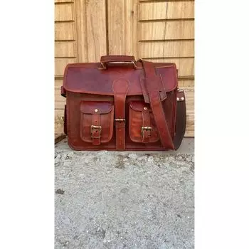 Кожаная Винтажная Мужская Сумка-Мессенджер через Плечо Сумка-Портфель для Ноутбука 15 x 11 x 4 in коричневый
