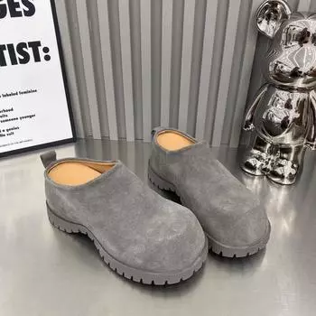 Кожаная версия 6 см небольшая внутренняя высота увеличивается на толстой подошве полутапочки женские весенние новые ретро сумка голова обувь Boken одиночные туфли 35 серый