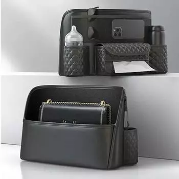 Кожаная вешалка для сиденья автомобиля, сумка для хранения, роскошный держатель для автомобильной сумки между сиденьями, карманы для бумажных платков, стаканов с водой, укладка, уборка
