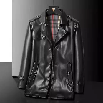 Кожаная ветровка, мужская тонкая кожаная куртка средней длины в корейском стиле, молодежная осенне-зимняя высококачественная модная красивая вершина M