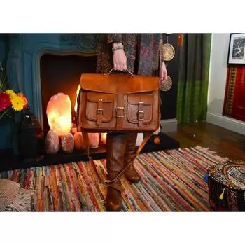 Кожаная винтажная мужская сумка-мессенджер через плечо для ноутбука, портфель 15 x 11 x 4 in коричневый