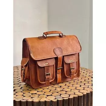 Кожаная винтажная мужская сумка-мессенджер через плечо для ноутбука, портфель 15 x 11 x 4 in коричневый