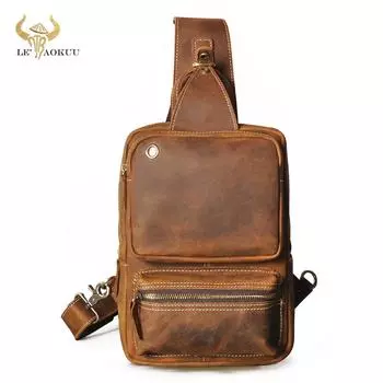 Кожаная винтажная нагрудная сумка Crazy Horse высшего качества, 10 дюймов, сумка через плечо для планшета, сумка через плечо для мужчин