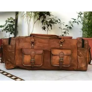 Кожаная винтажная спортивная сумка с 6 карманами для путешествий, спортзала, выходного дня, мужская сумка из натуральной кожи 30 x 10 x 10 in коричневый