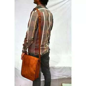 Кожаная винтажная сумка через плечо для мужчин, ранец S, школьный портфель для ноутбука, новый 11 X 9 X 4 in коричневый