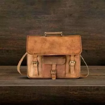 Кожаная винтажная сумка через плечо для ноутбука, портфель, сумка через плечо для мужчин 14 x 18 x 6 in коричневый