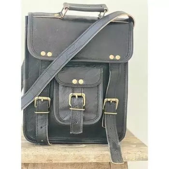 Кожаная винтажная сумка через плечо, женская сумка для ноутбука, новая сумка 11 x 9 x 3 in чёрный