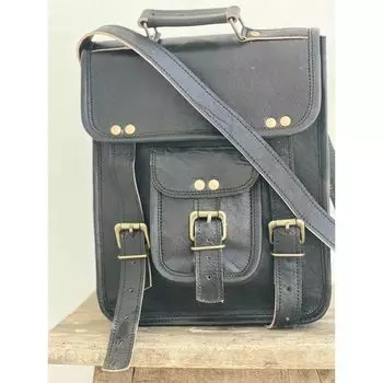 Кожаная винтажная сумка через плечо, женская сумка для ноутбука, новая сумка 11 x 9 x 3 in чёрный