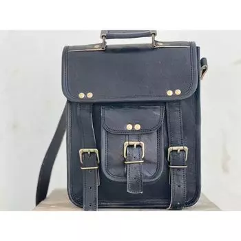 Кожаная винтажная сумка через плечо, женская сумка для ноутбука, новая сумка 11 x 9 x 3 in чёрный