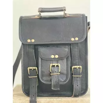 Кожаная винтажная сумка через плечо, женская сумка для ноутбука, новая сумка 11 x 9 x 3 in чёрный