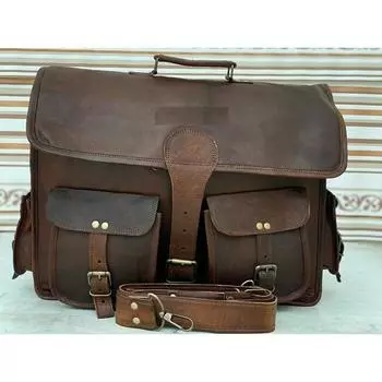 Кожаная винтажная сумка для ноутбука (сумка) Мужская натуральная 18 x 14 x 6 in коричневый