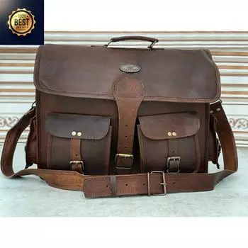 Кожаная винтажная сумка для ноутбука (сумка) Мужская натуральная 18 X 14 X 6 коричневый
