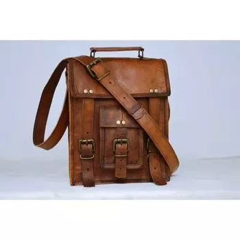 Кожаная винтажная сумка-мессенджер, новое плечо, мужская сумка для ноутбука, школьный портфель 11 x 9 in коричневый