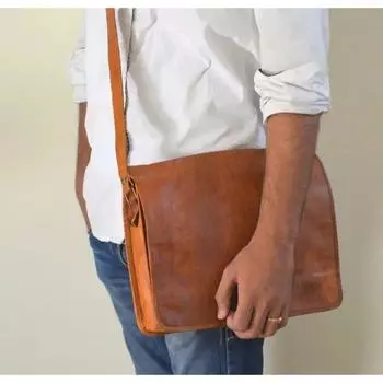 Кожаная винтажная сумка-портфель для ноутбука, мужская, через плечо, коричневая 16 x 12 x 5 in коричневый