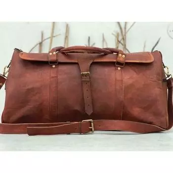 Кожаная винтажная сумка-портфель ручной работы Duffel Overnight Travel Bag Large Soft Brown 25 x 10 x 8 in коричневый