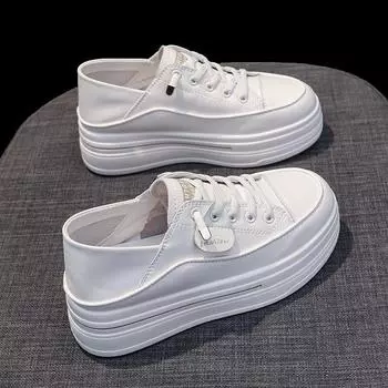 Кожаная внутренняя часть увеличивает рост Белые туфли Детские весенние и летние новые толстые туфли на платформе Повседневная спортивная обувь Двойная одежда Одиночные туфли 35