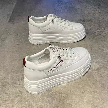 Кожаная внутренняя часть увеличивает рост белые туфли женские туфли весна и лето 2025 новые легкие туфли с толстой подошвой повседневная спортивная обувь 35
