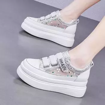 Кожаная внутренняя отделка, женская обувь, летние новые белые туфли на липучках, детская сетчатая дышащая повседневная спортивная обувь 34