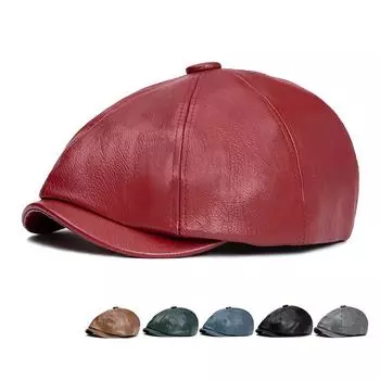 Кожаная восьмиугольная кепка мужская винтажная берет женская теплая прогрессивная кепка кепка газетчика серый